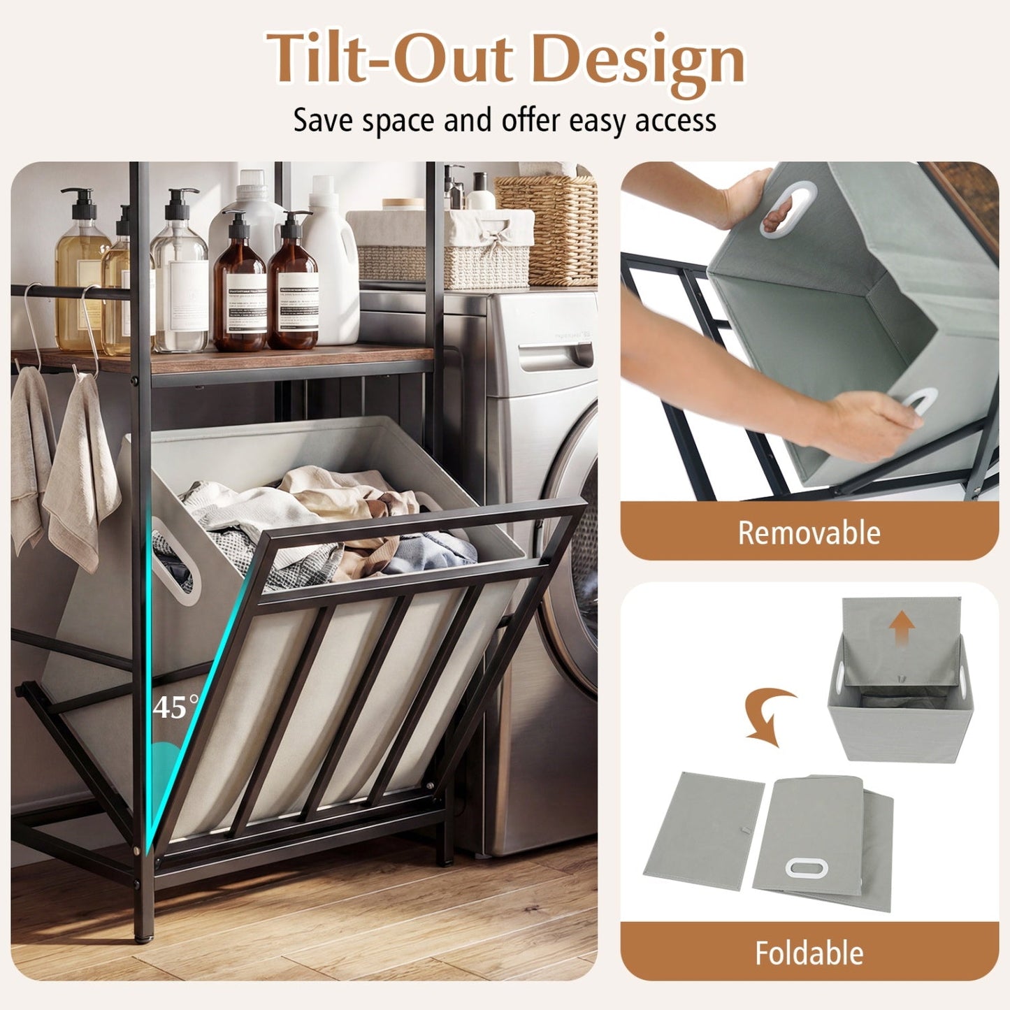 2-Tier Laundry Hamper with Tilt-out Basket-Black