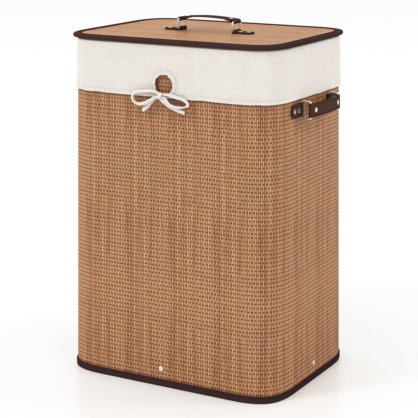 19 Gal Rectangle Laundry Basket Bamboo Clothes Hamper with Handles and Lid