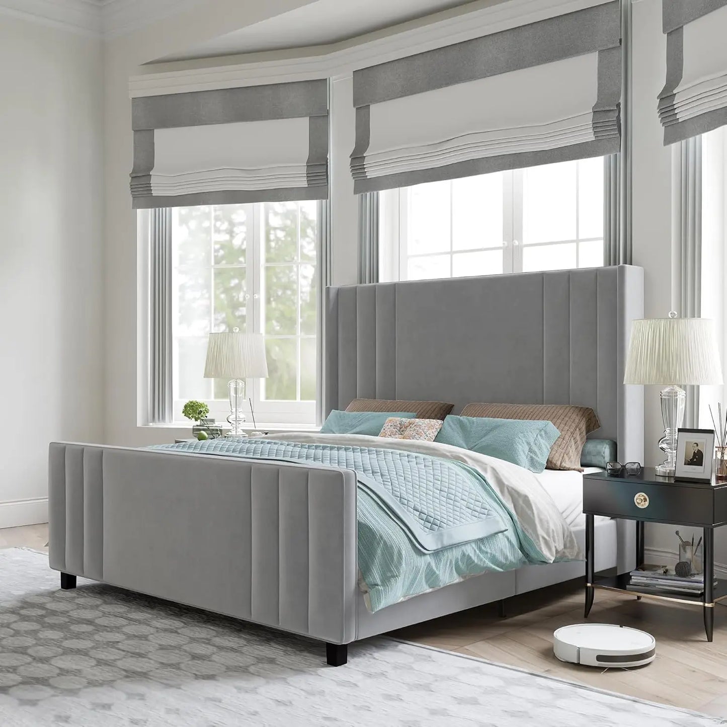 Queen Size, Velvet Upholstered Platform Bed