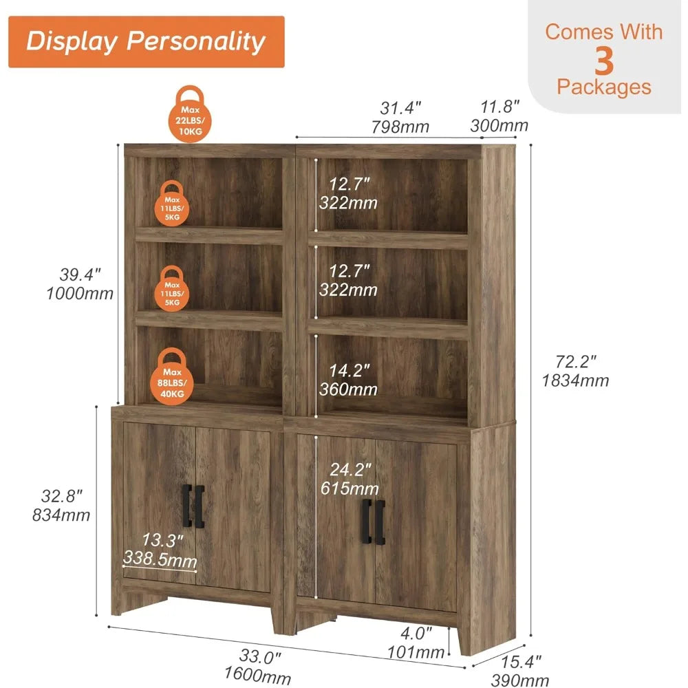 74" Tal Farmhouse Bookcase, Wooden