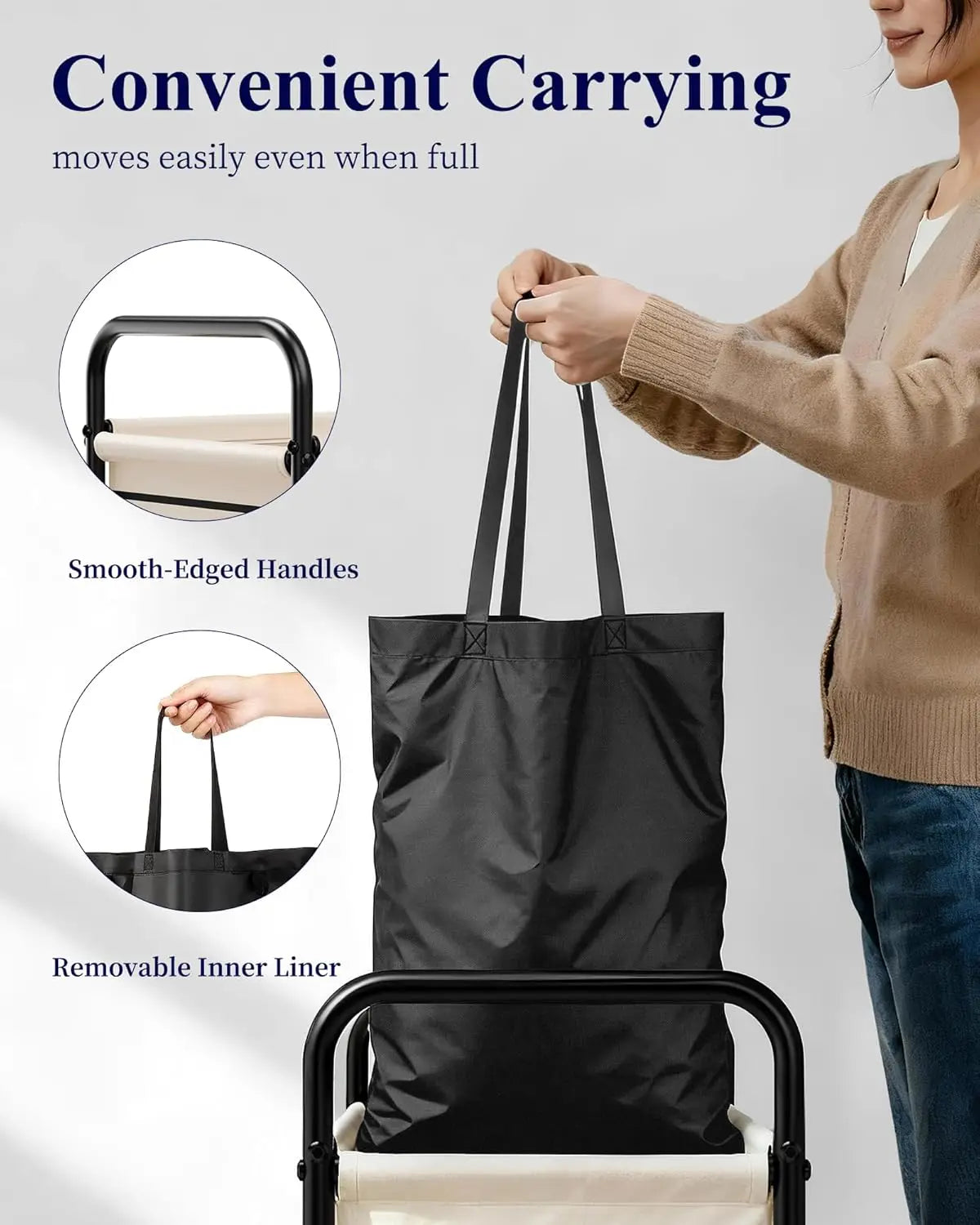 Double-Section Laundry Basket with Lid & Removable Bags, 120L Portable Hamper for Bedroom, Bathroom, Dorm
