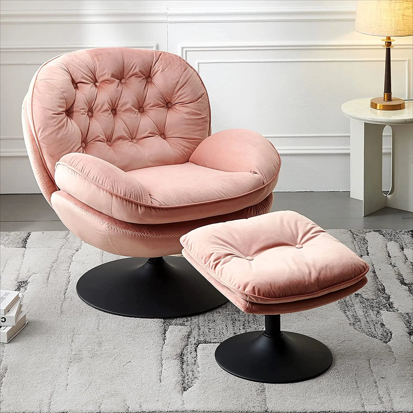 Velvet Swivel Armchair Set with Ottoman, Accent Chair