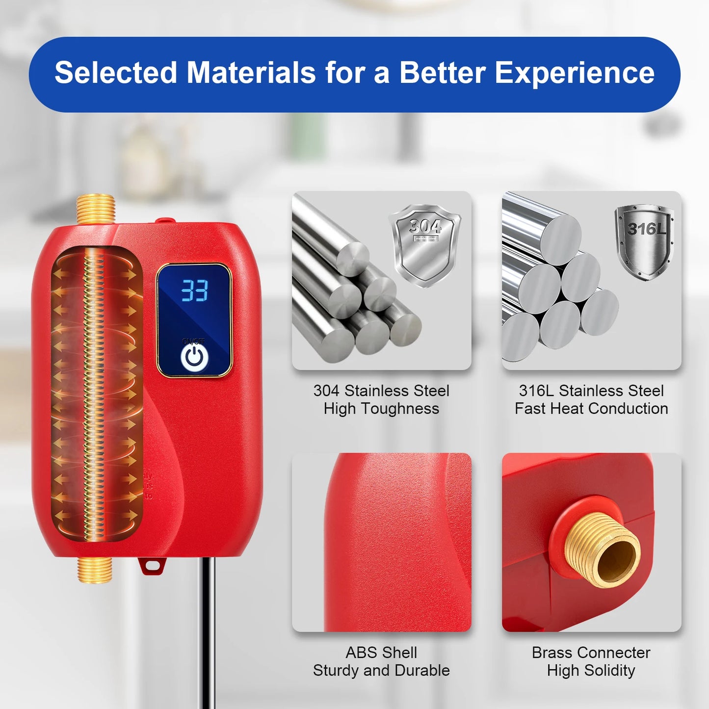 3000W Instant Water Heater 68-122℉ Kitchen Mini