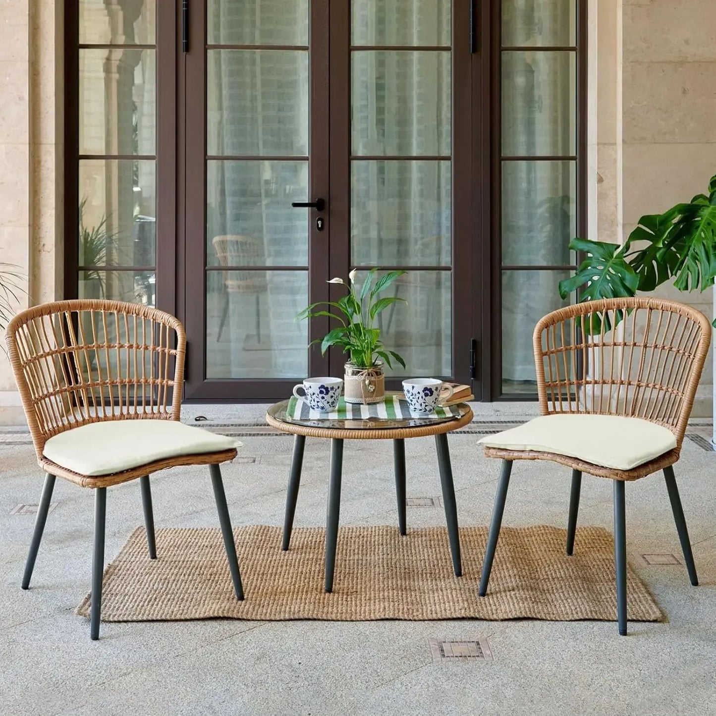 3 Piece Outdoor Wicker Bistro Set, Patio Conversation Sets