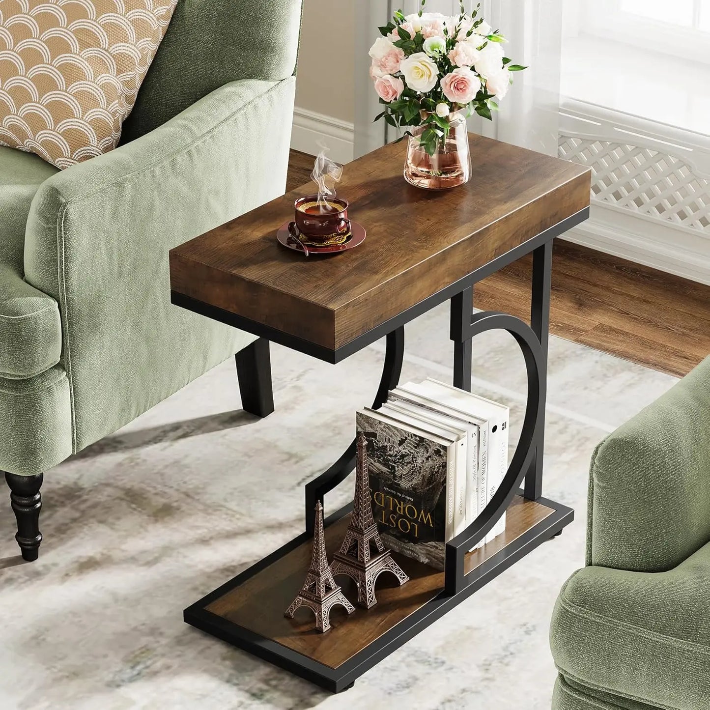 White Gold C Shaped, Modern Small Side Table