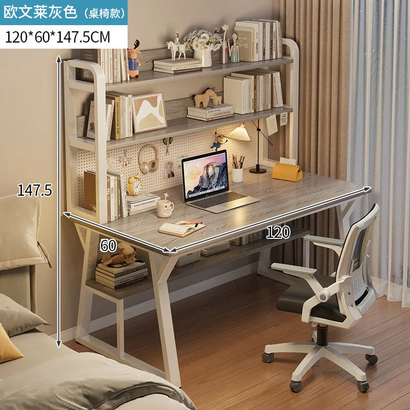 Computer Desk Office Desk Small Home Study Table Bedroom Student Writing Desk Bookshelf Attached Foldable Compact Space Saving