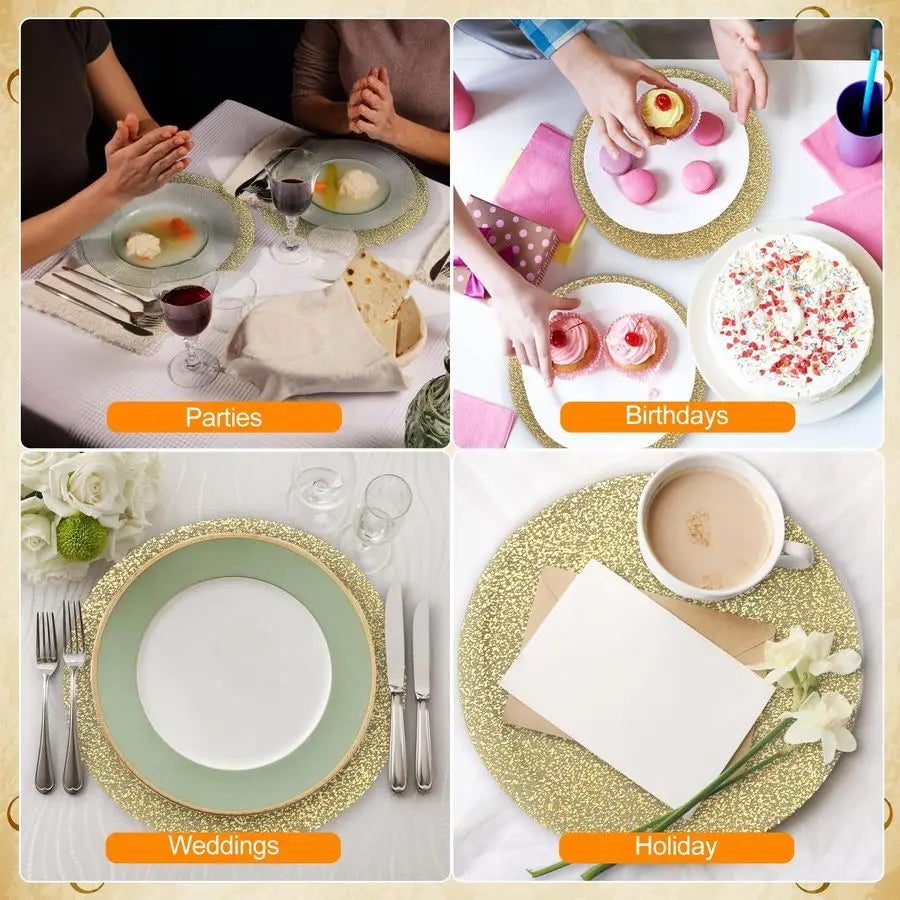 13 Inch Disposable Gold Foil Place Mats Round Mesh