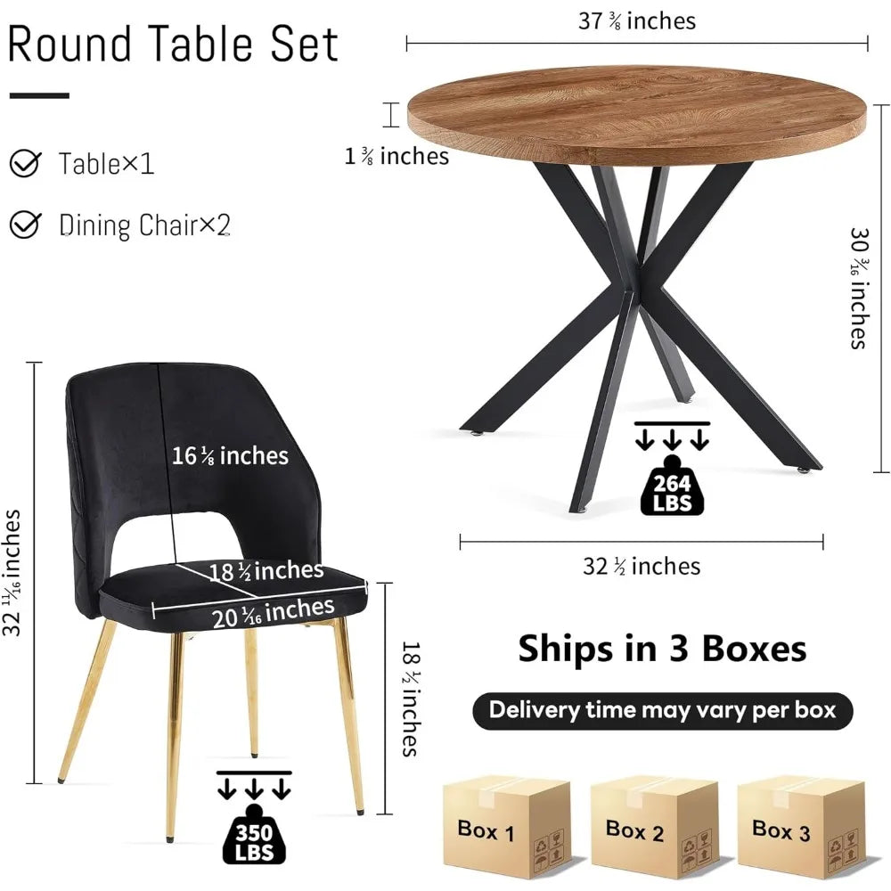 3-Piece Dining Table Set for 2 - 37-Inch Round Table and Chairs,