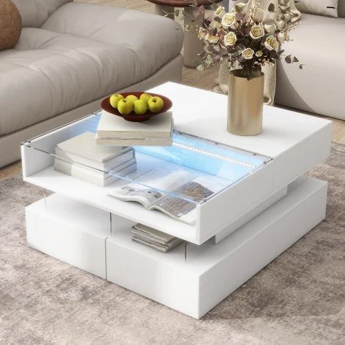 Lift-Top Coffee Table with 2 Drawers, Modern