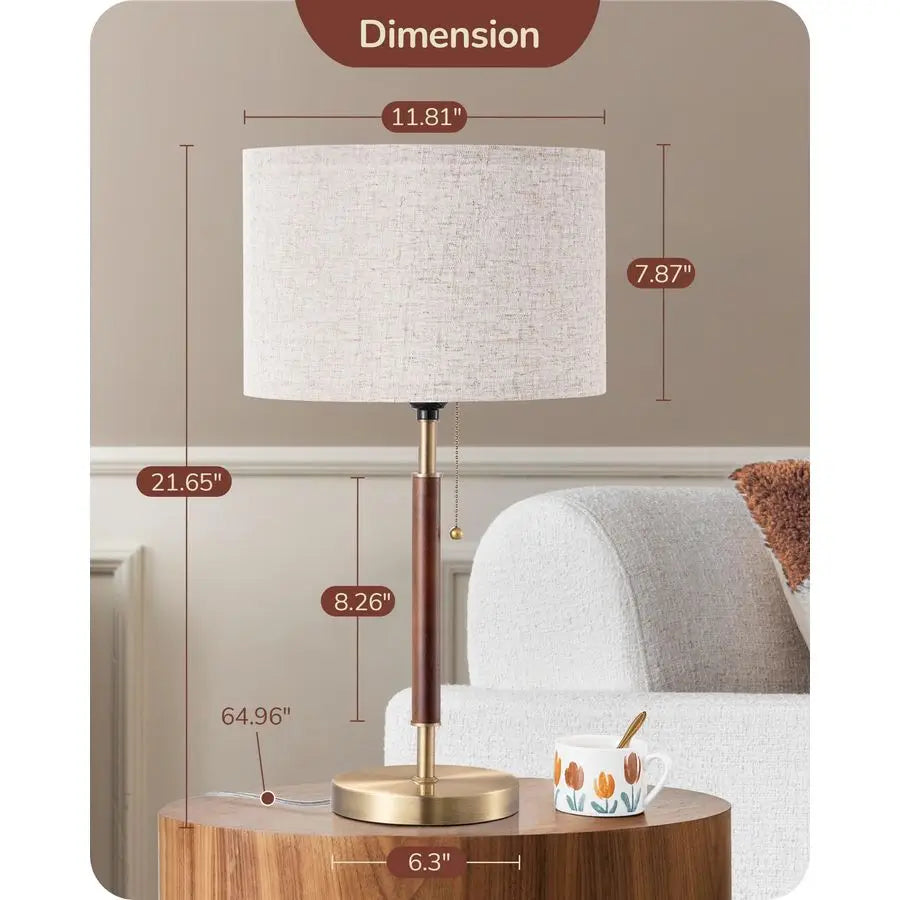 Mid Century Table Lamp, Solid Wood, Metal Pole