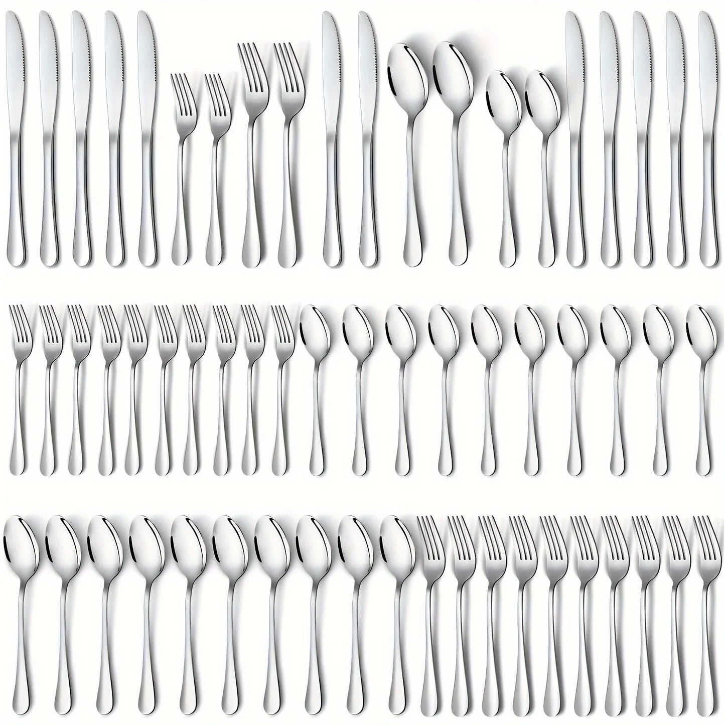 60pcs, Black Silverware Mirror Polished Cutlery Set