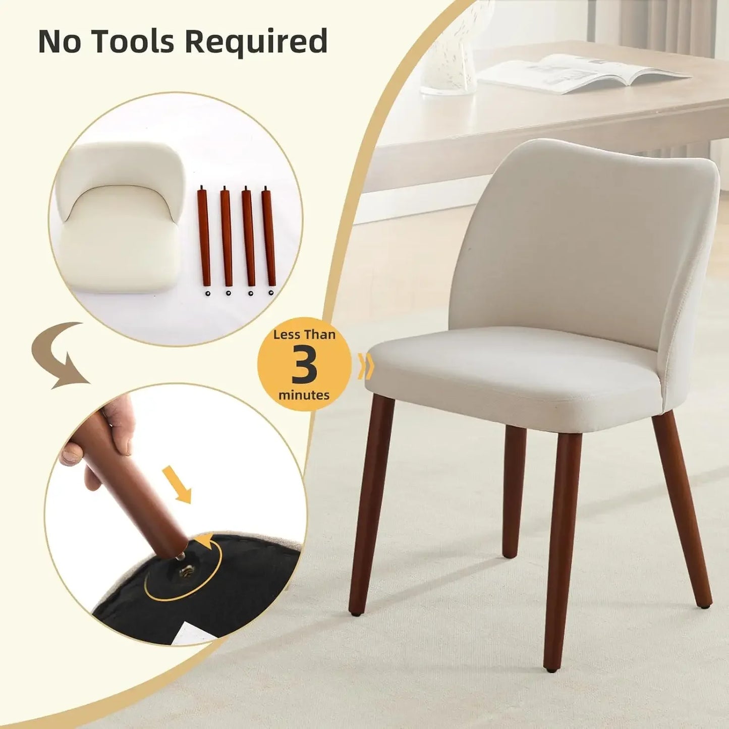Linen Dining Chair Set of 4 with Wood Legs