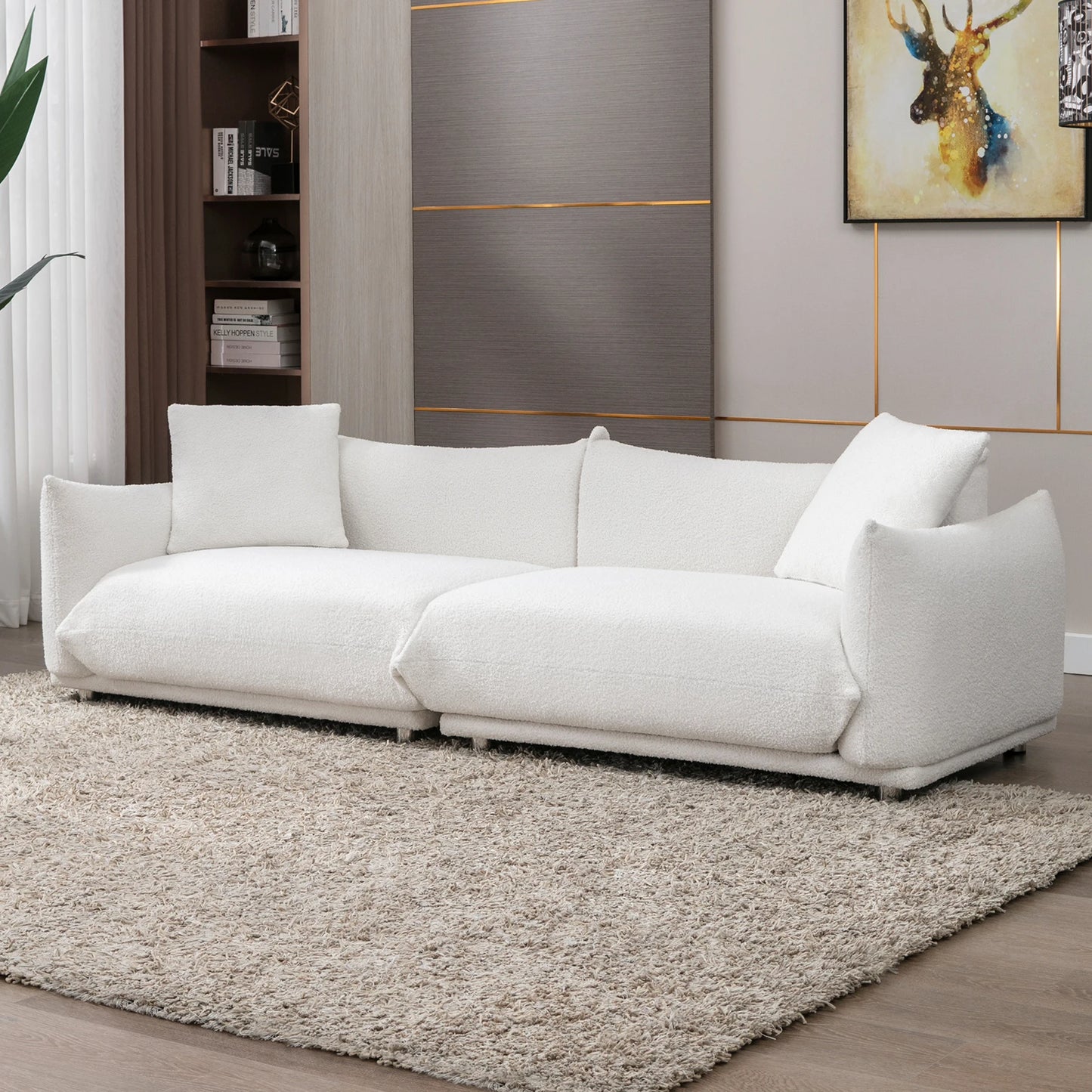Floor Sofa Couch , Lambswool 2-Seat Sofas 88"