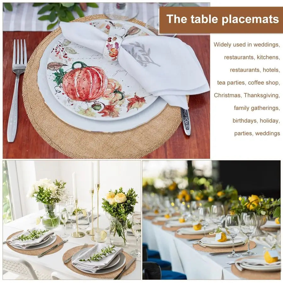 Set of 48 Round Burlap Placemats Bulk Burlap Farmhouse Placemats Set Heat Resistant Table Mats Circle Jute Charger Place Mats fo