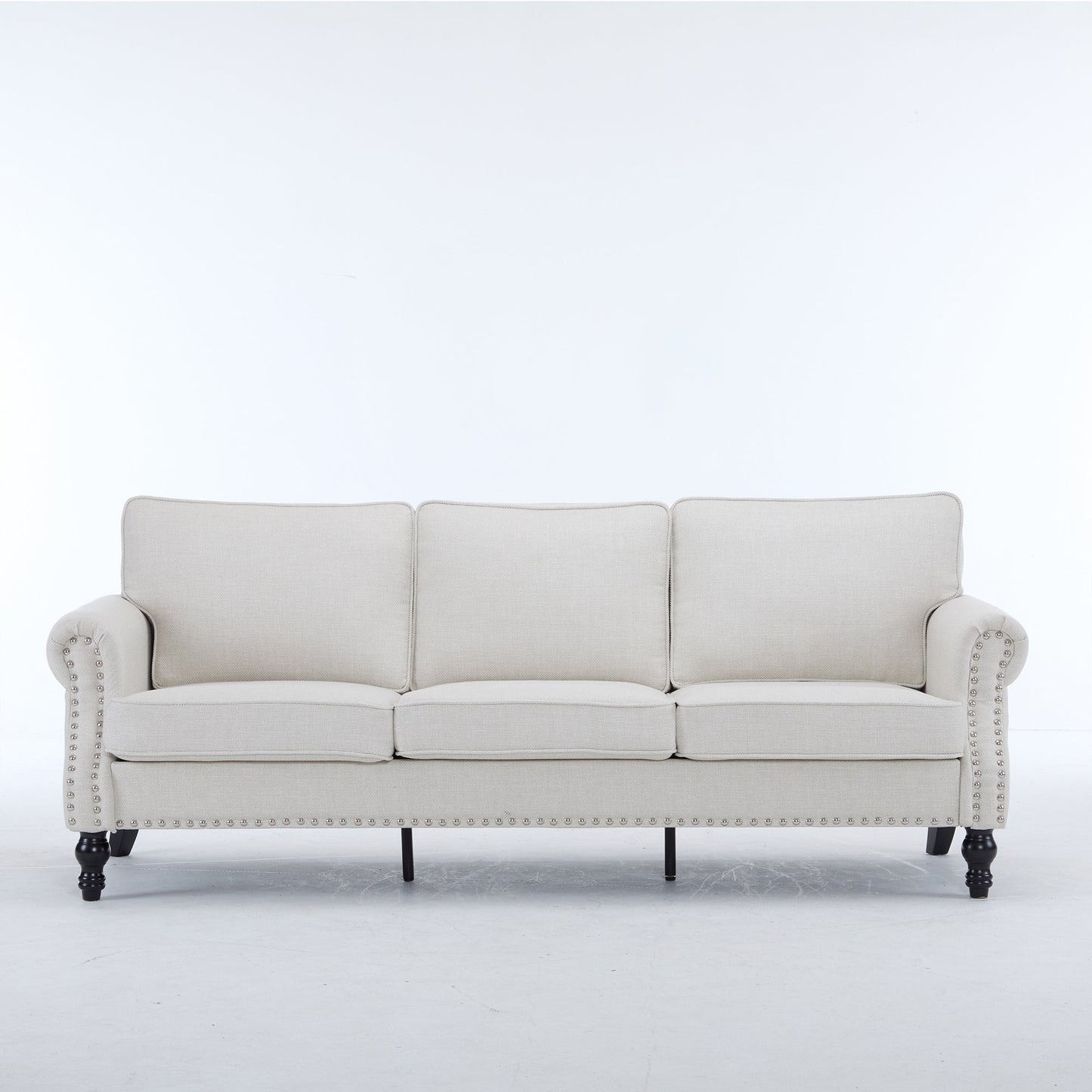 83 Inch Faux Leather Rolled Arm Sofa with Nailhead Trim