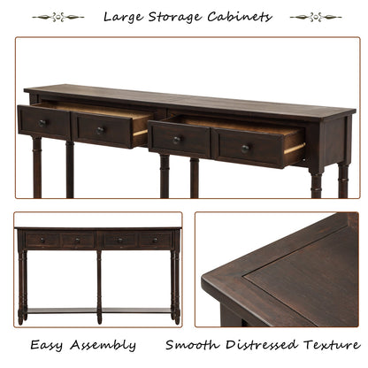 TREXM Console Table Sofa Table Easy Assembly with Two Storage Drawers and Bottom Shelf for Living Room Entryway (Espresso)