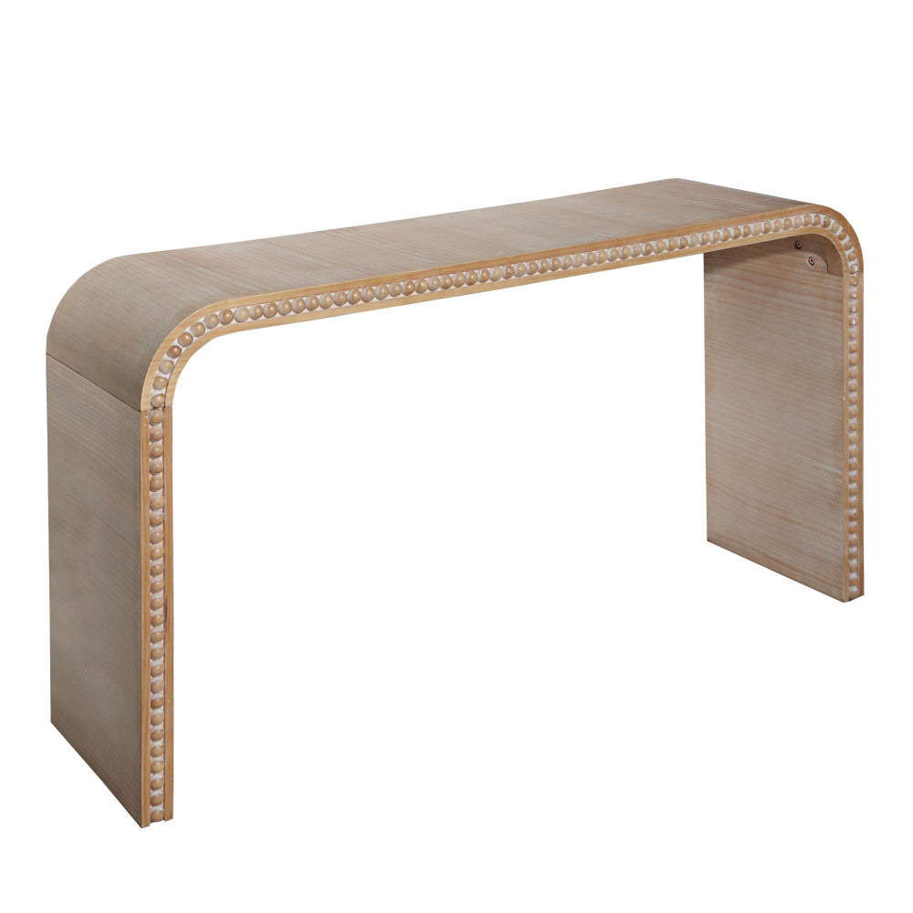 Waterfall Console Table with Wood Bead Trim 59" Curved Entryway Sofa Table Natural Wood Finish