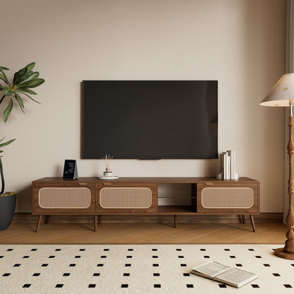 78" TV Stand With Ample Storage And Open Shelving - Walnut