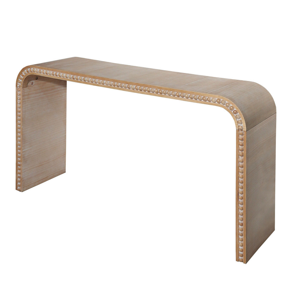 Waterfall Console Table with Wood Bead Trim 59" Curved Entryway Sofa Table Natural Wood Finish