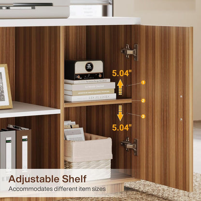 85 Point 8 Inch L-Shaped Executive Desk White Walnut Storage Cabinet