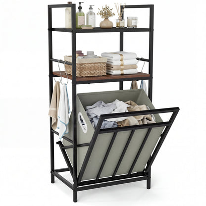 2-Tier Laundry Hamper with Tilt-out Basket-Black