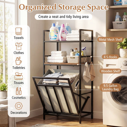 2-Tier Laundry Hamper with Tilt-out Basket-Black