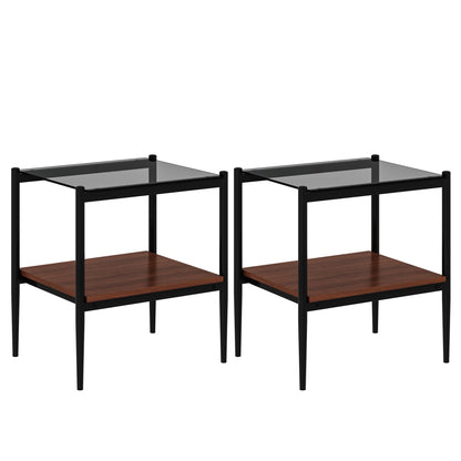 Set of 2 Rectangle End Table Gray Glass