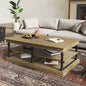 55.1' Wood Coffee Table with Black Legs and Open Storage Shelves
