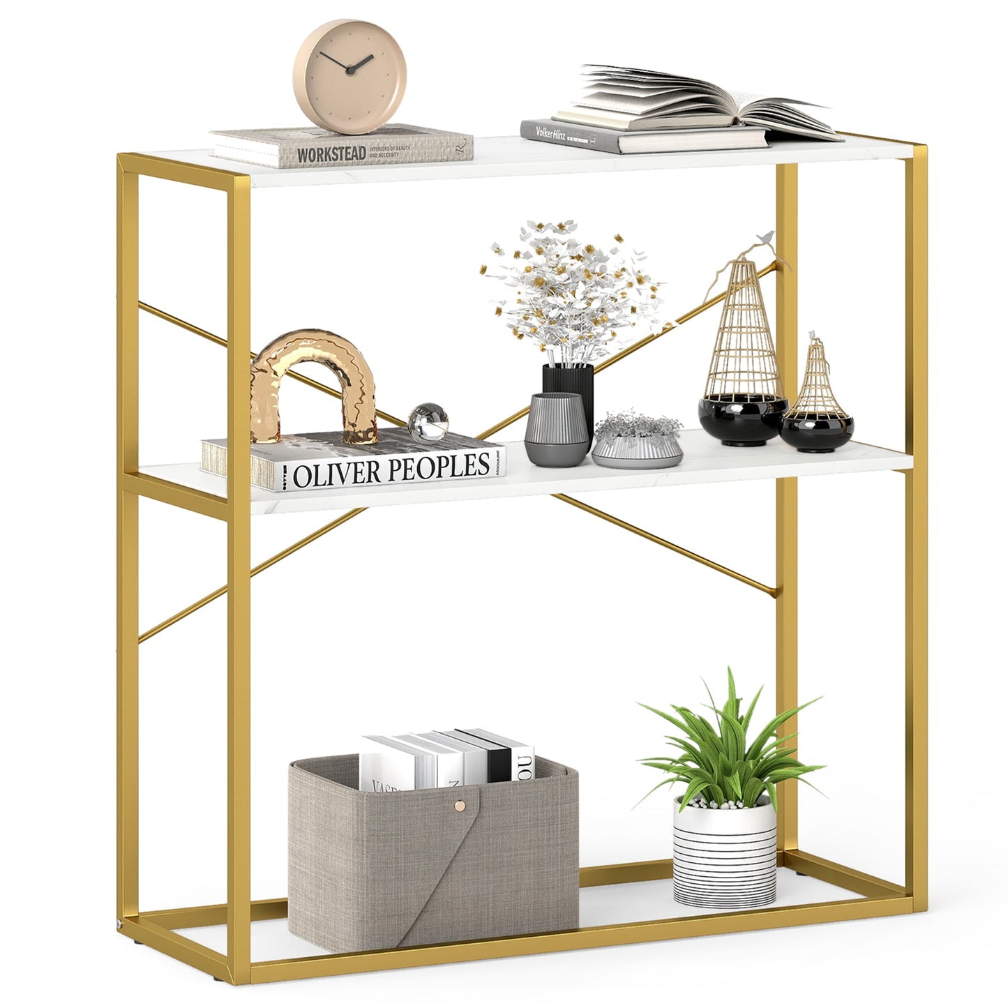 36" Console Table 2-Tier Entryway Table with Wooden Open Shelves and Metal Frame