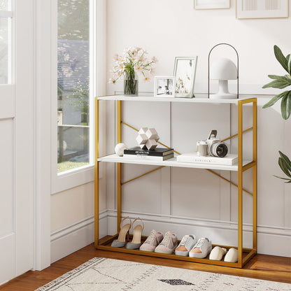 36" Console Table 2-Tier Entryway Table with Wooden Open Shelves and Metal Frame