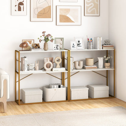 36" Console Table 2-Tier Entryway Table with Wooden Open Shelves and Metal Frame