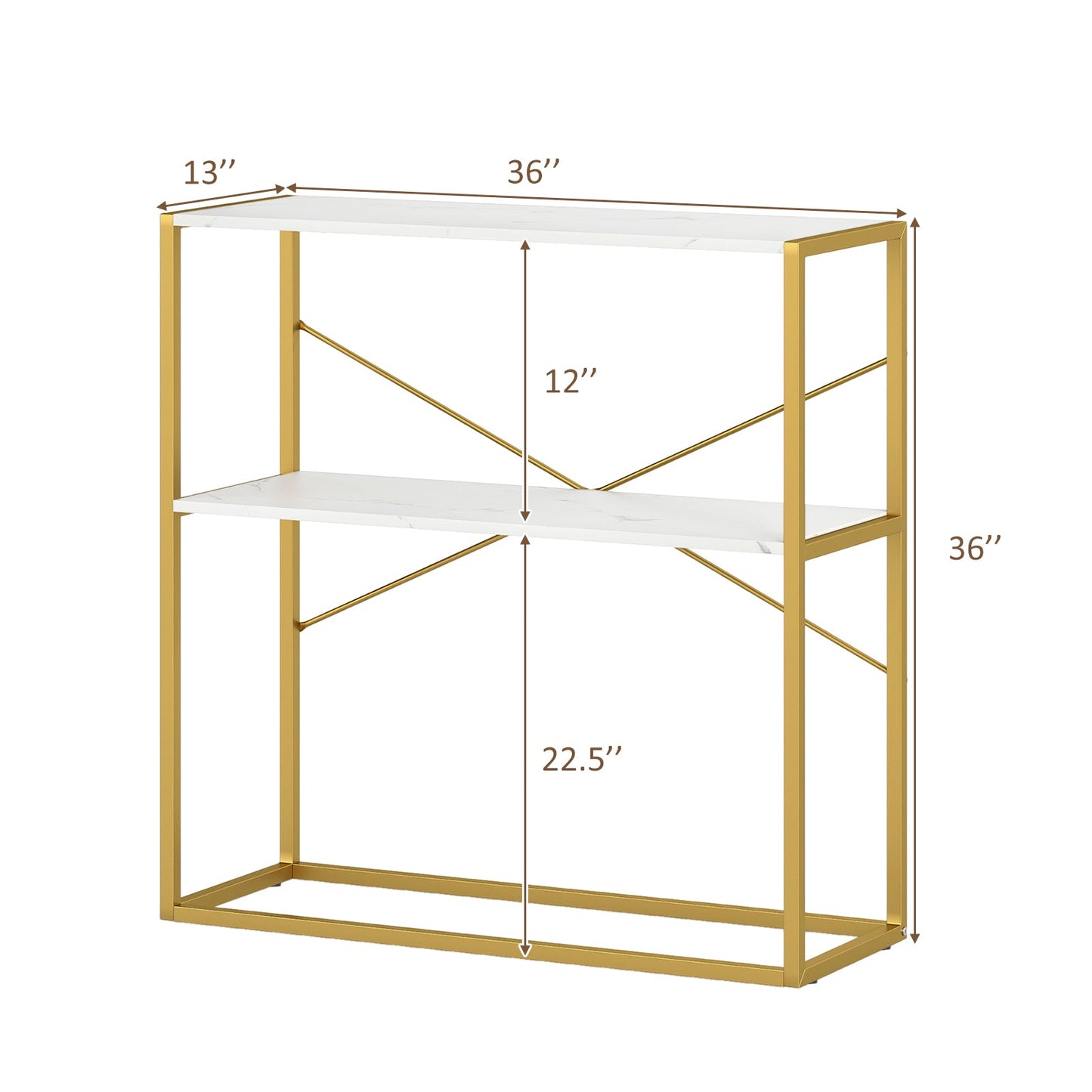 36" Console Table 2-Tier Entryway Table with Wooden Open Shelves and Metal Frame