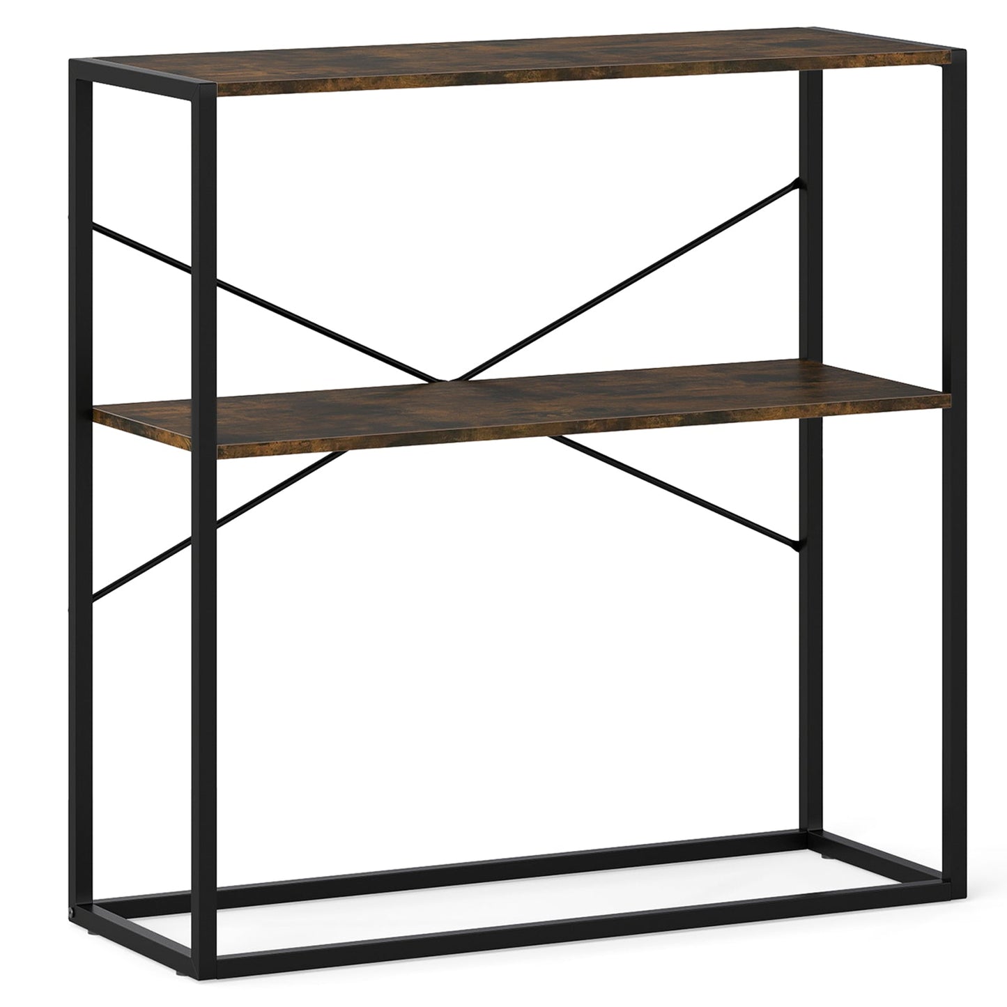 36" Console Table 2-Tier Entryway Table with Wooden Open Shelves and Metal Frame