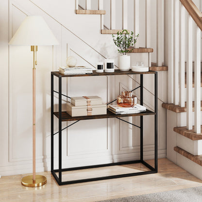 36" Console Table 2-Tier Entryway Table with Wooden Open Shelves and Metal Frame