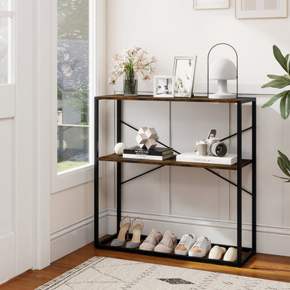 36" Console Table 2-Tier Entryway Table with Wooden Open Shelves and Metal Frame