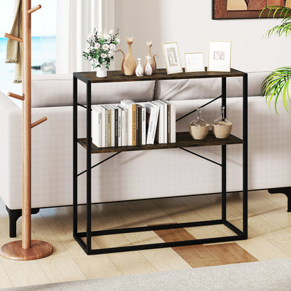 36" Console Table 2-Tier Entryway Table with Wooden Open Shelves and Metal Frame