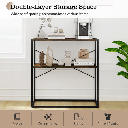 36" Console Table 2-Tier Entryway Table with Wooden Open Shelves and Metal Frame
