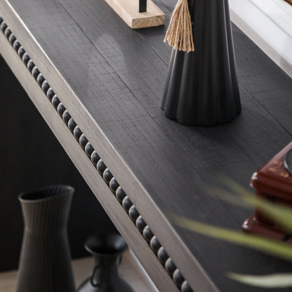 64" Black Console Table with Beaded Trim | Modern Entryway & Sofa Table Engineered Wood, Elegant Black Finish