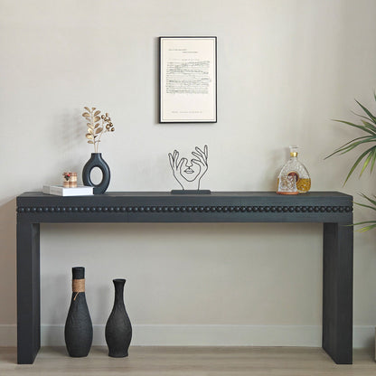 64" Black Console Table with Beaded Trim | Modern Entryway & Sofa Table Engineered Wood, Elegant Black Finish