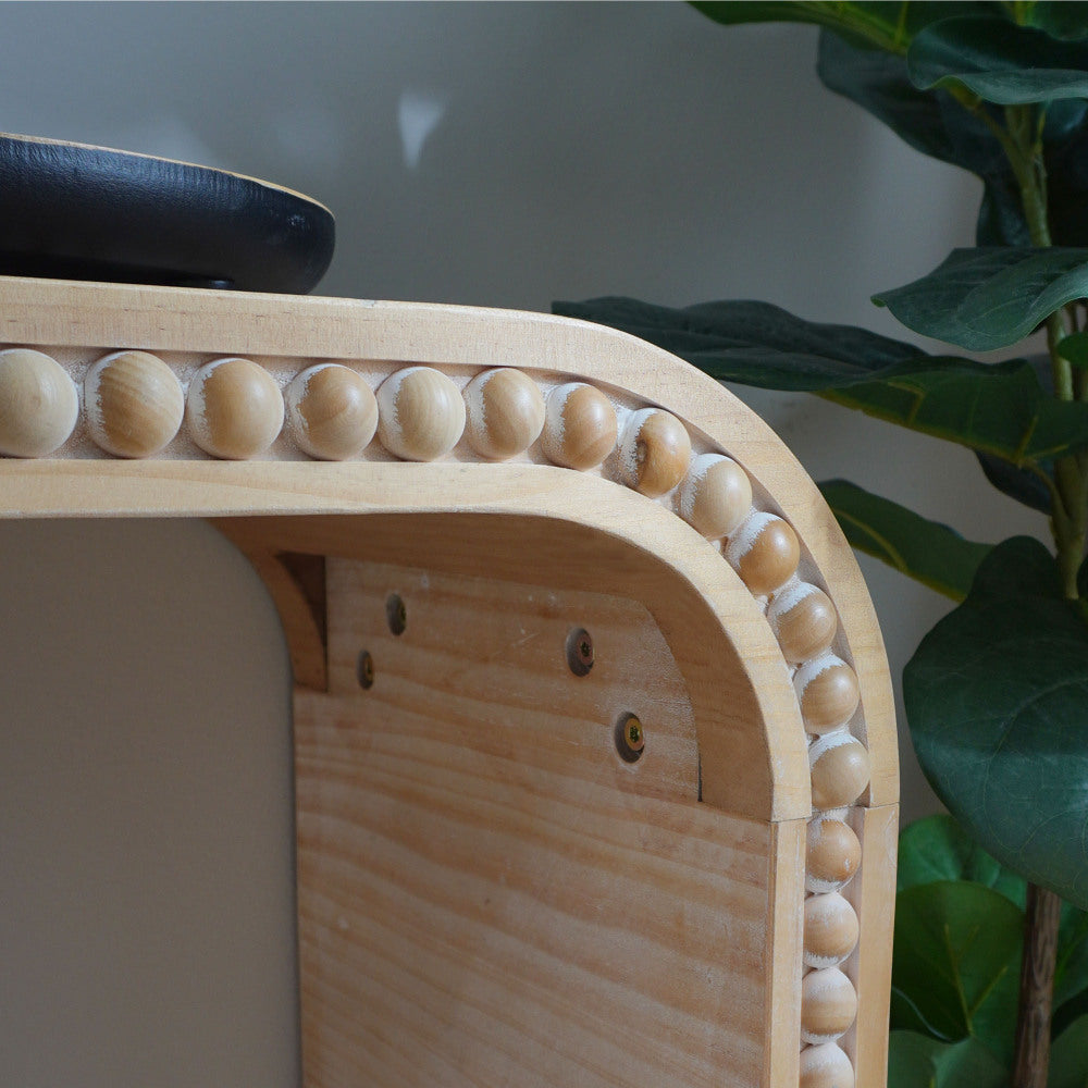 Waterfall Console Table with Wood Bead Trim 59" Curved Entryway Sofa Table Natural Wood Finish