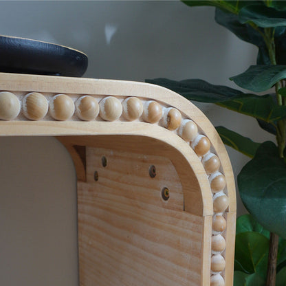 Waterfall Console Table with Wood Bead Trim 59" Curved Entryway Sofa Table Natural Wood Finish