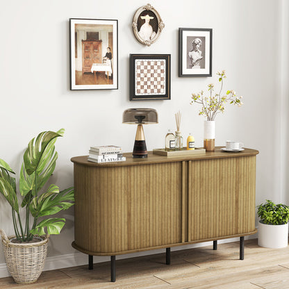 47 Inch Sideboard Buffet Cabinet with Adjustable Shelves for Kitchen Dining Room Living Room Entryway-Oak