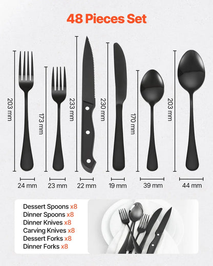 48-piece Black Stainless Steel Silverware Set for 8