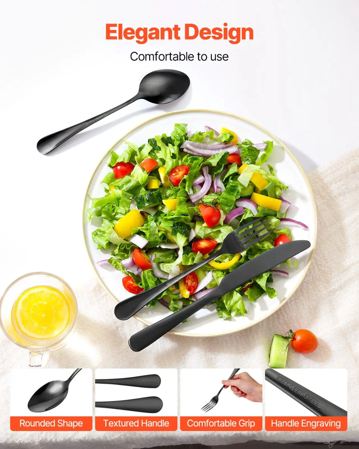 48-piece Black Stainless Steel Silverware Set for 8