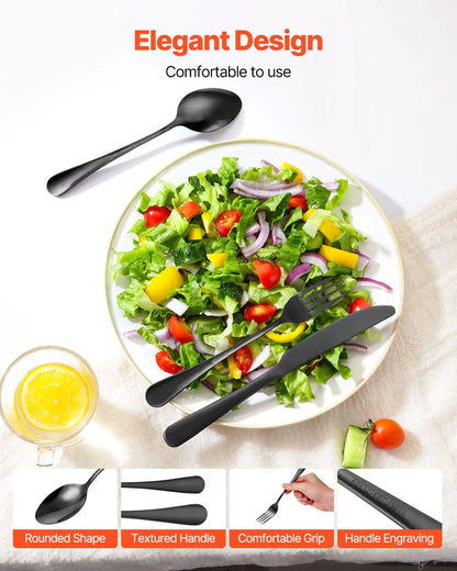48-piece Black Stainless Steel Silverware Set for 8