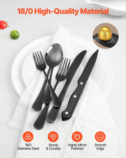 48-piece Black Stainless Steel Silverware Set for 8