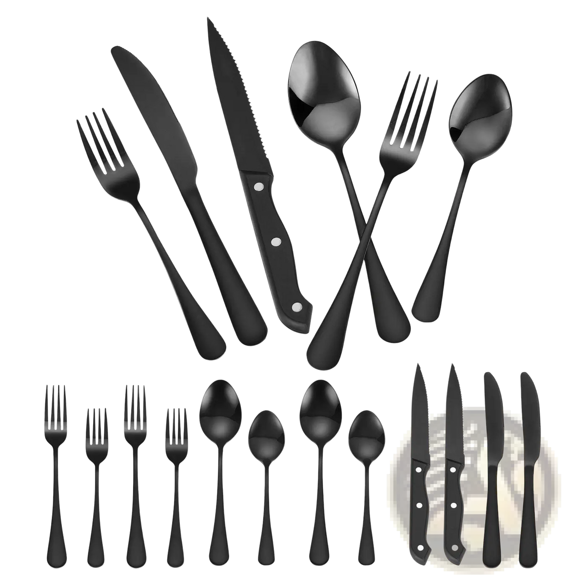 48-piece Black Stainless Steel Silverware Set for 8
