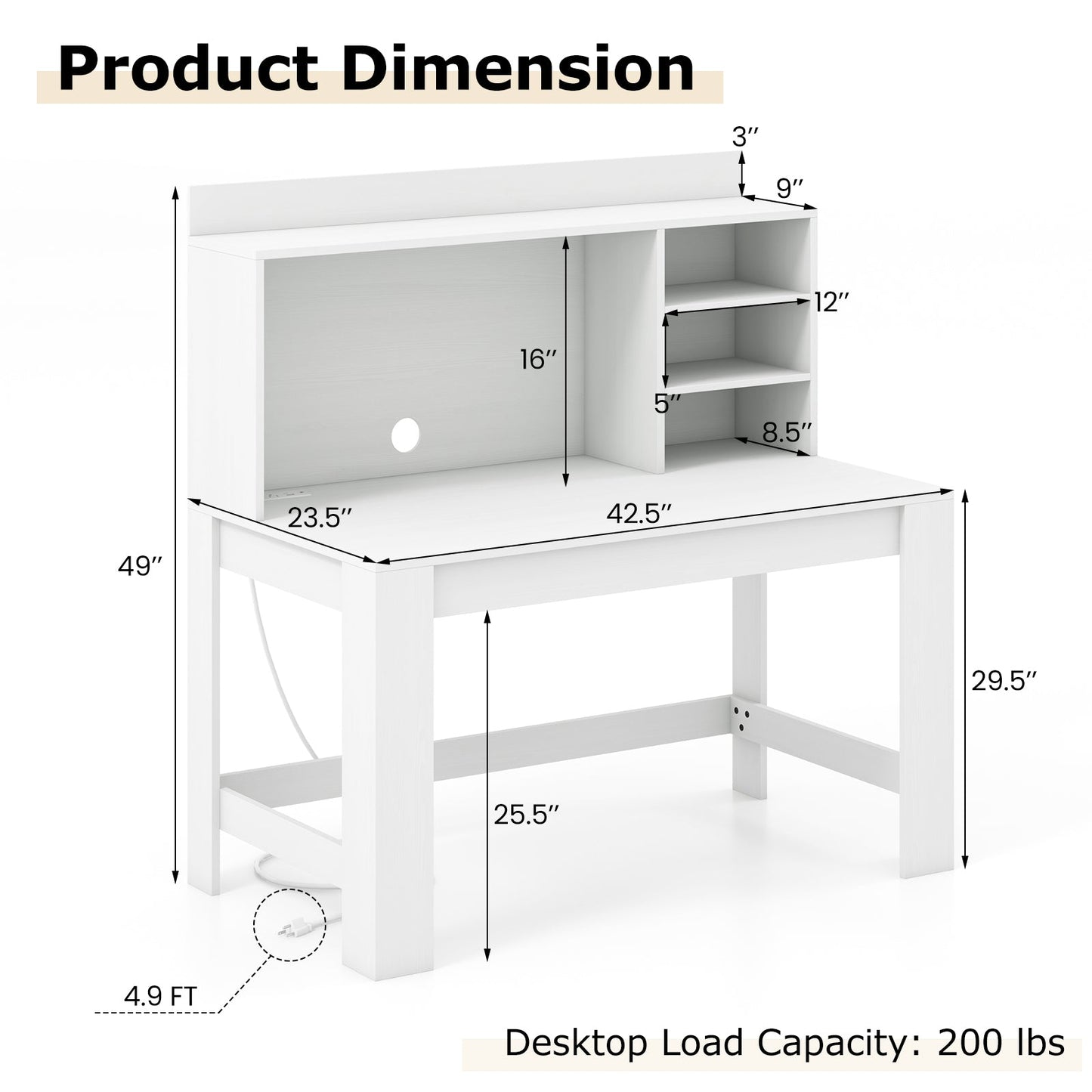 48 Inch Writing Computer Desk with Anti-Tipping Kits and Cable Management Hole