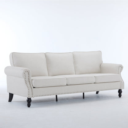 83 Inch Faux Leather Rolled Arm Sofa with Nailhead Trim