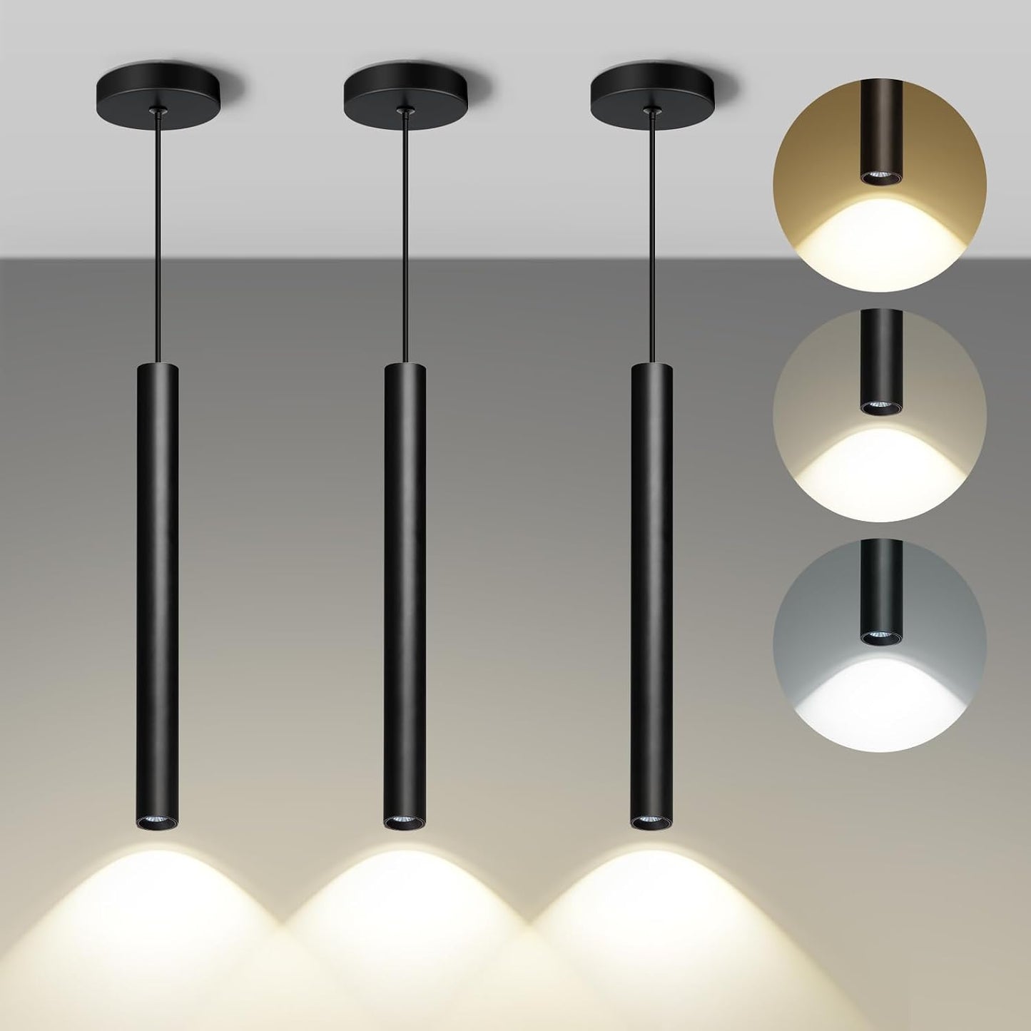Modern Pendant Light Fixtures 3-Pack | Dimmable LED Kitchen Island Lighting, 2700K-6000K Adjustable, 15" Hanging Ceiling Lights